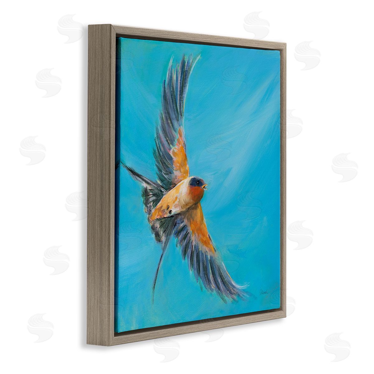 Soaring Bird on Blue Brown Floating Frame Canvas Wall Art, Home Decor by Sue Schlabach