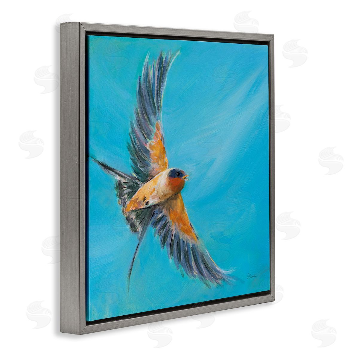 Soaring Bird on Blue Grey Floating Frame Canvas Wall Art, Home Decor by Sue Schlabach