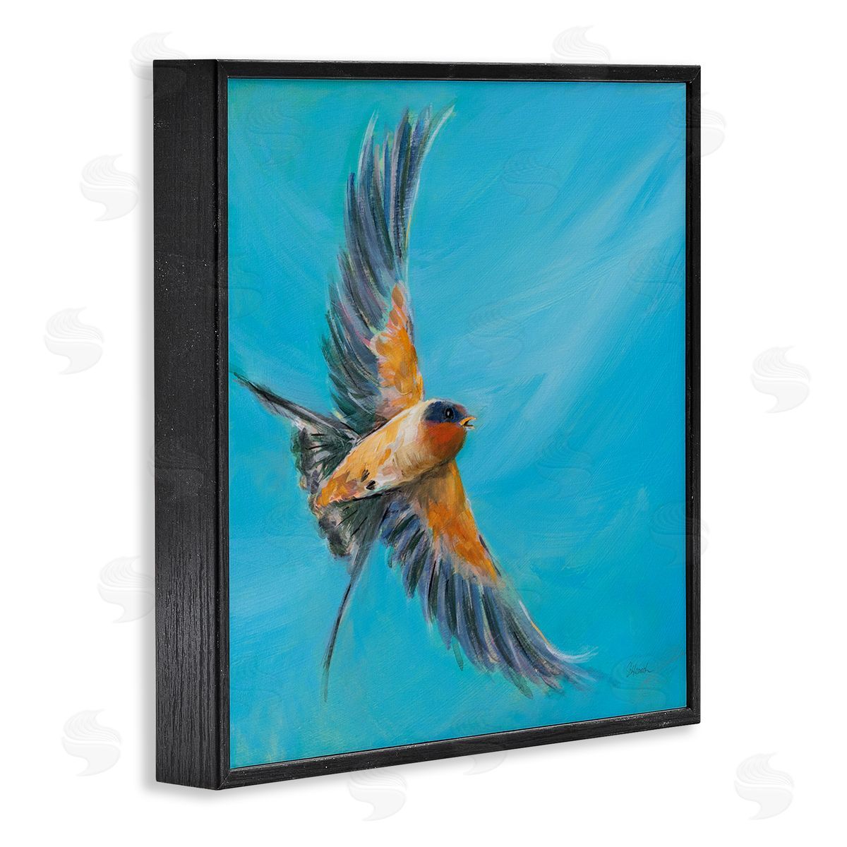 Soaring Bird on Blue Black Frame Print Wall Art, Home Decor by Sue Schlabach