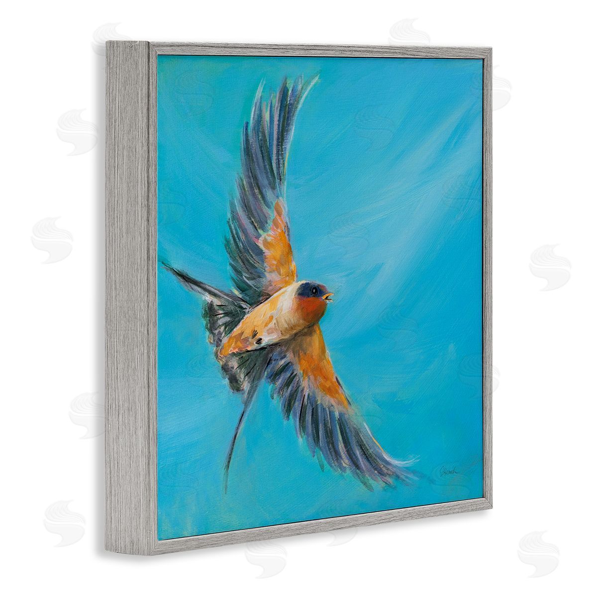 Soaring Bird on Blue Grey Frame Print Wall Art, Home Decor by Sue Schlabach