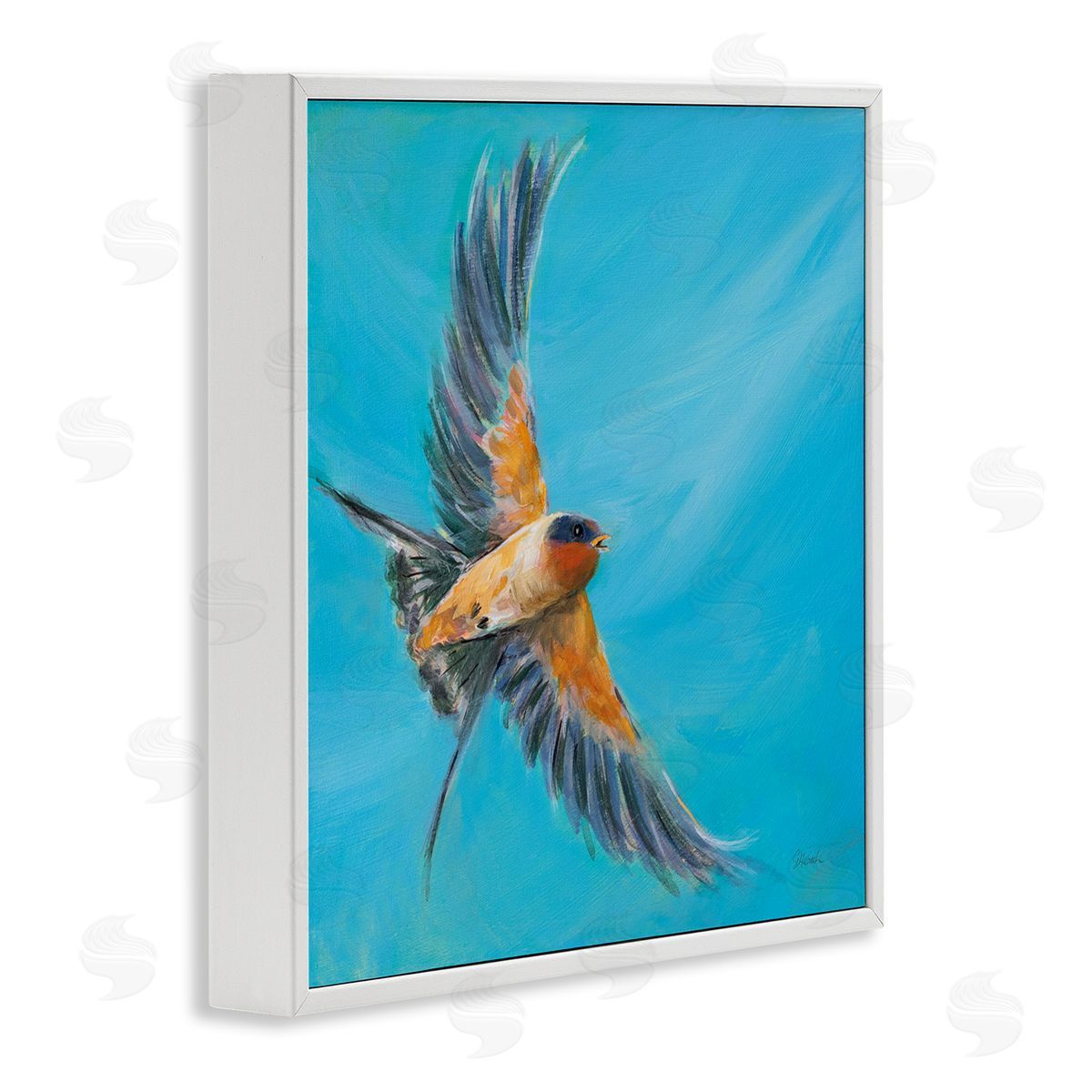 Soaring Bird on Blue White Frame Print Wall Art, Home Decor by Sue Schlabach