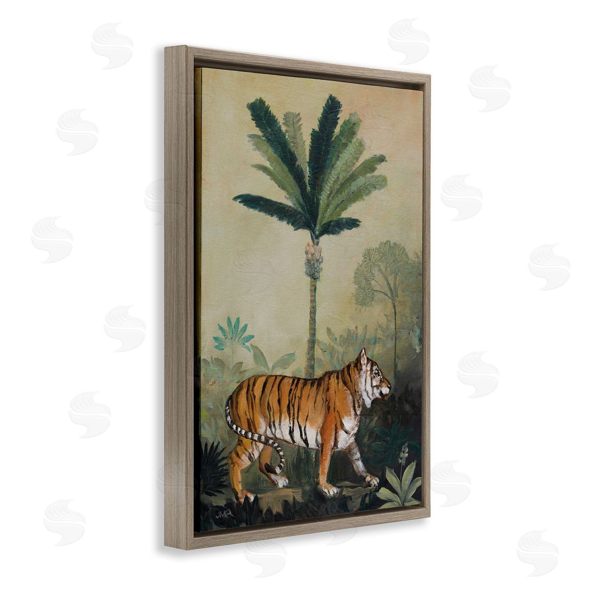 King Of Jungle Tiger Brown Floating Frame Canvas Wall Art, Home Decor by Julia Purinton
