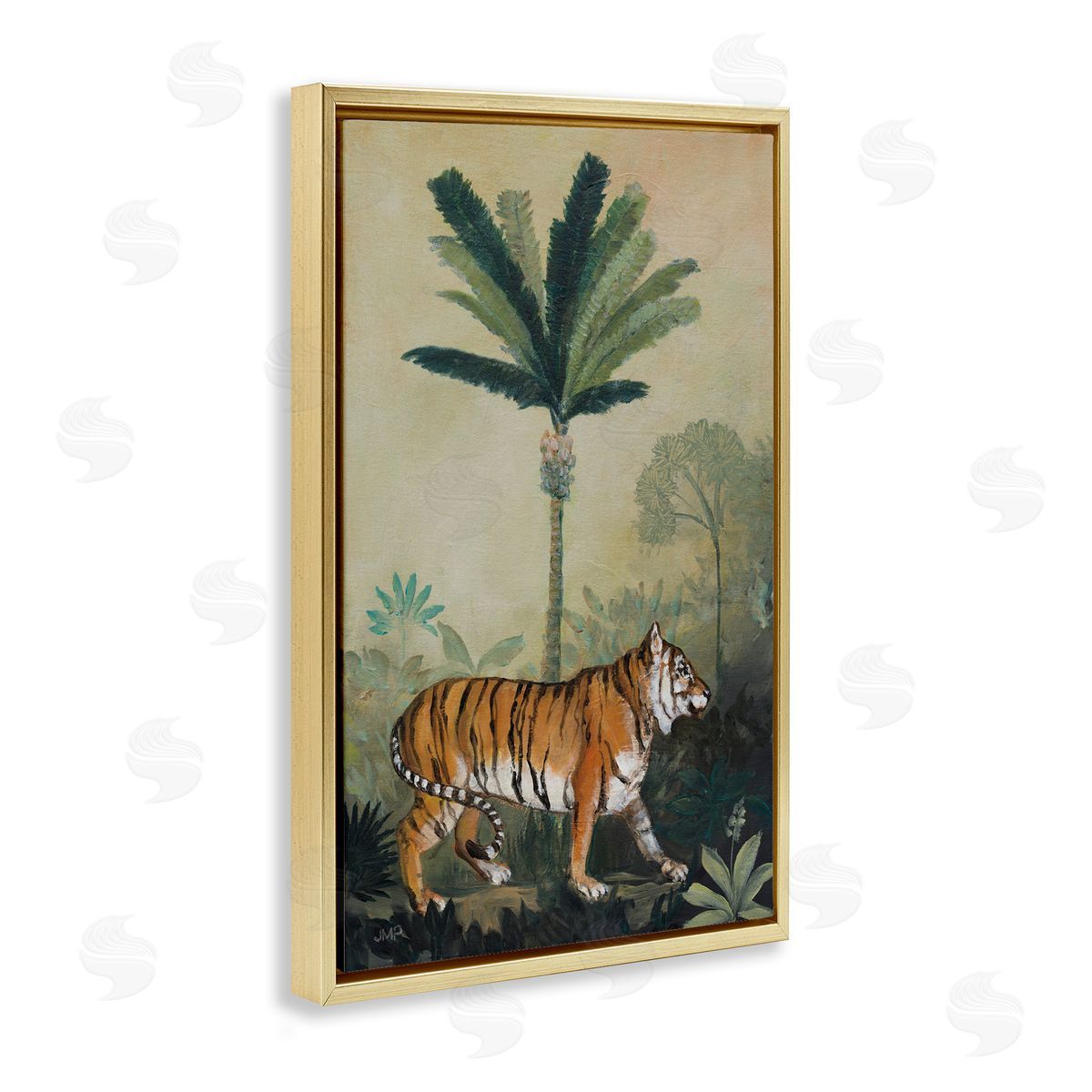 King Of Jungle Tiger Gold Floating Frame Canvas Wall Art, Home Decor by Julia Purinton