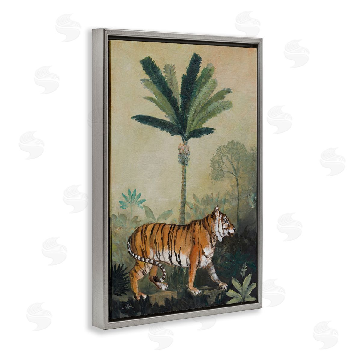King Of Jungle Tiger Grey Floating Frame Canvas Wall Art, Home Decor by Julia Purinton