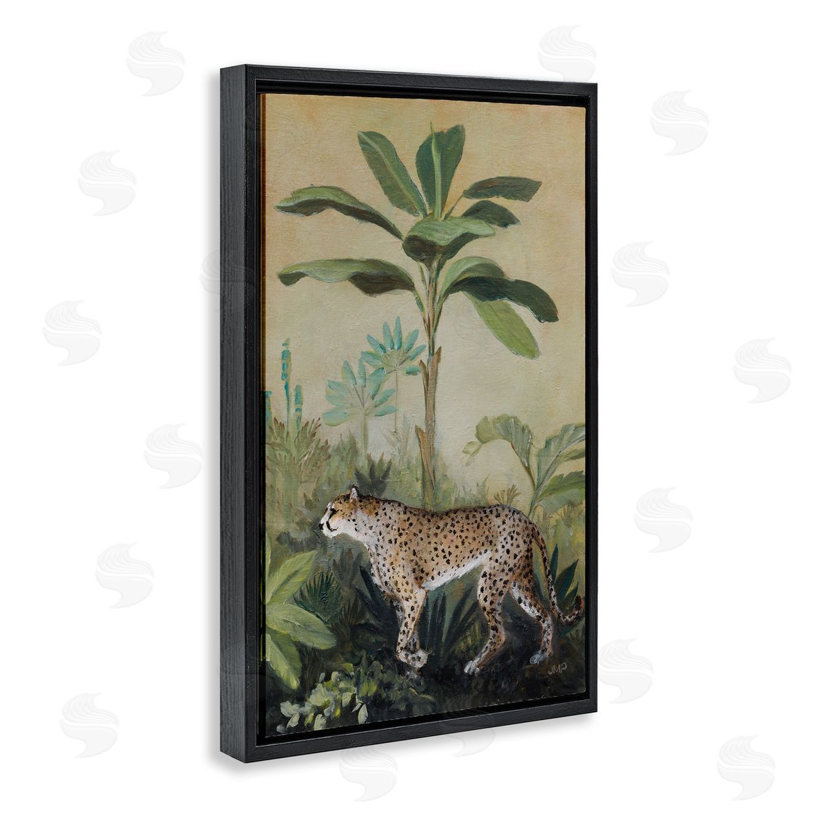 King Of Jungle Leopard Black Floating Frame Canvas Wall Art, Home Decor by Julia Purinton