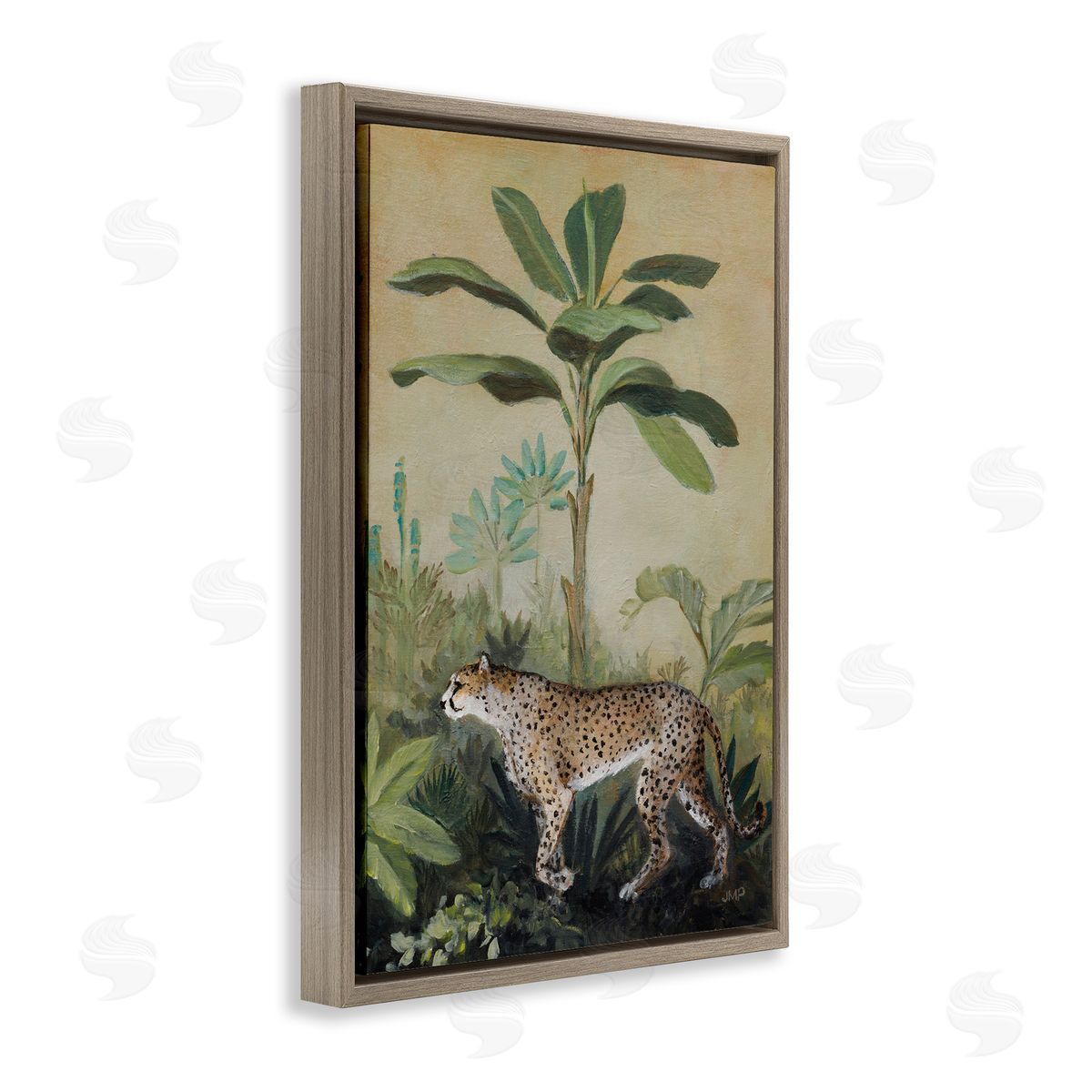 King Of Jungle Leopard Brown Floating Frame Canvas Wall Art, Home Decor by Julia Purinton