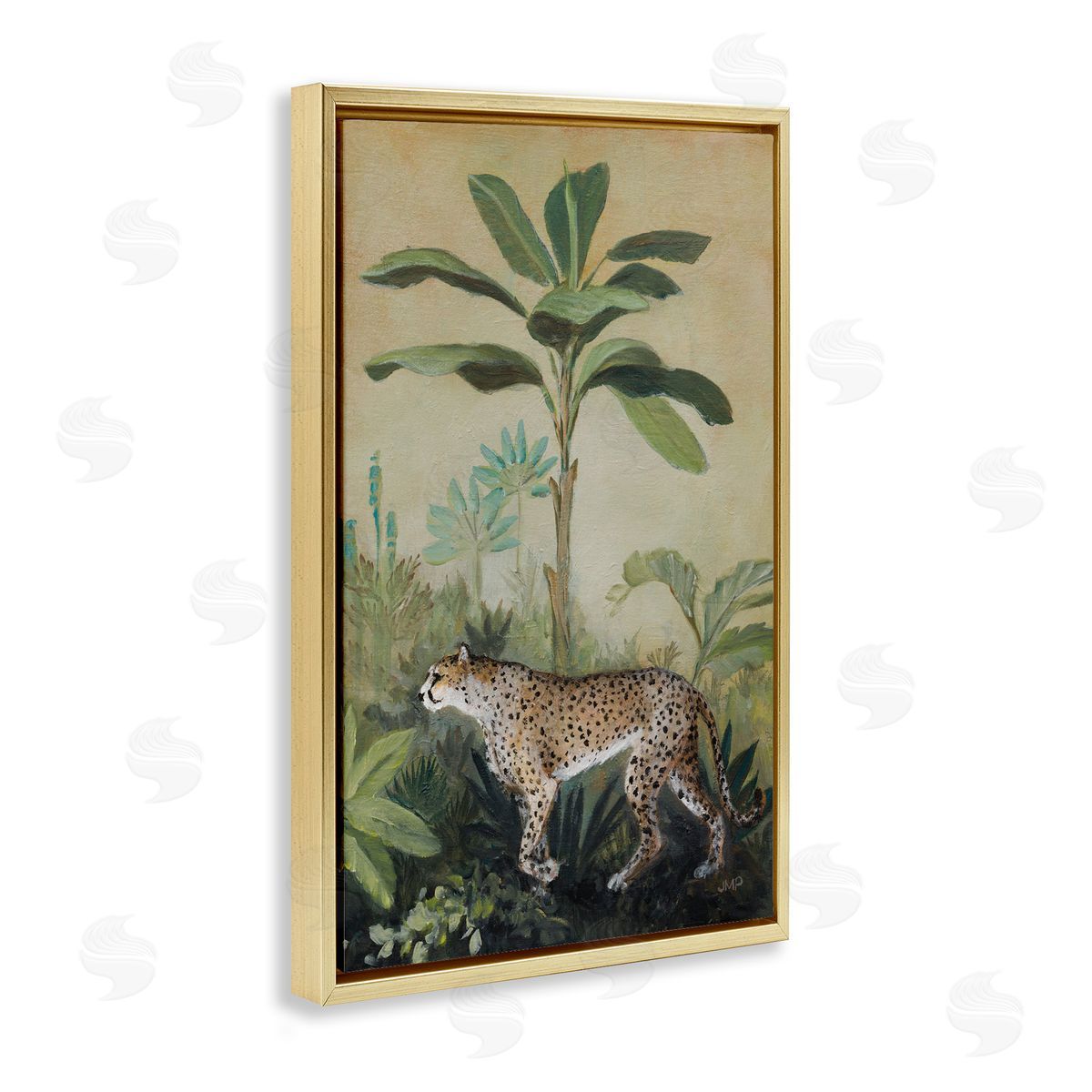 King Of Jungle Leopard Gold Floating Frame Canvas Wall Art, Home Decor by Julia Purinton