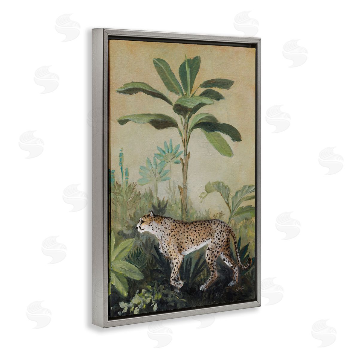 King Of Jungle Leopard Grey Floating Frame Canvas Wall Art, Home Decor by Julia Purinton