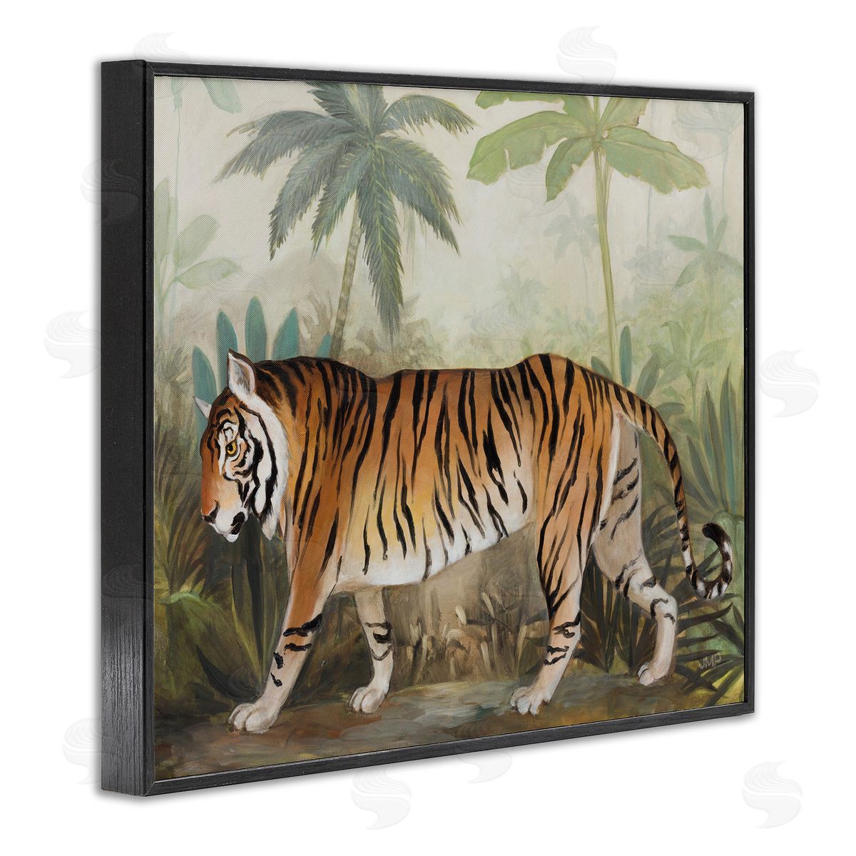 Prowling Tiger in Forest Black Frame Print Wall Art, Home Decor by Julia Purinton