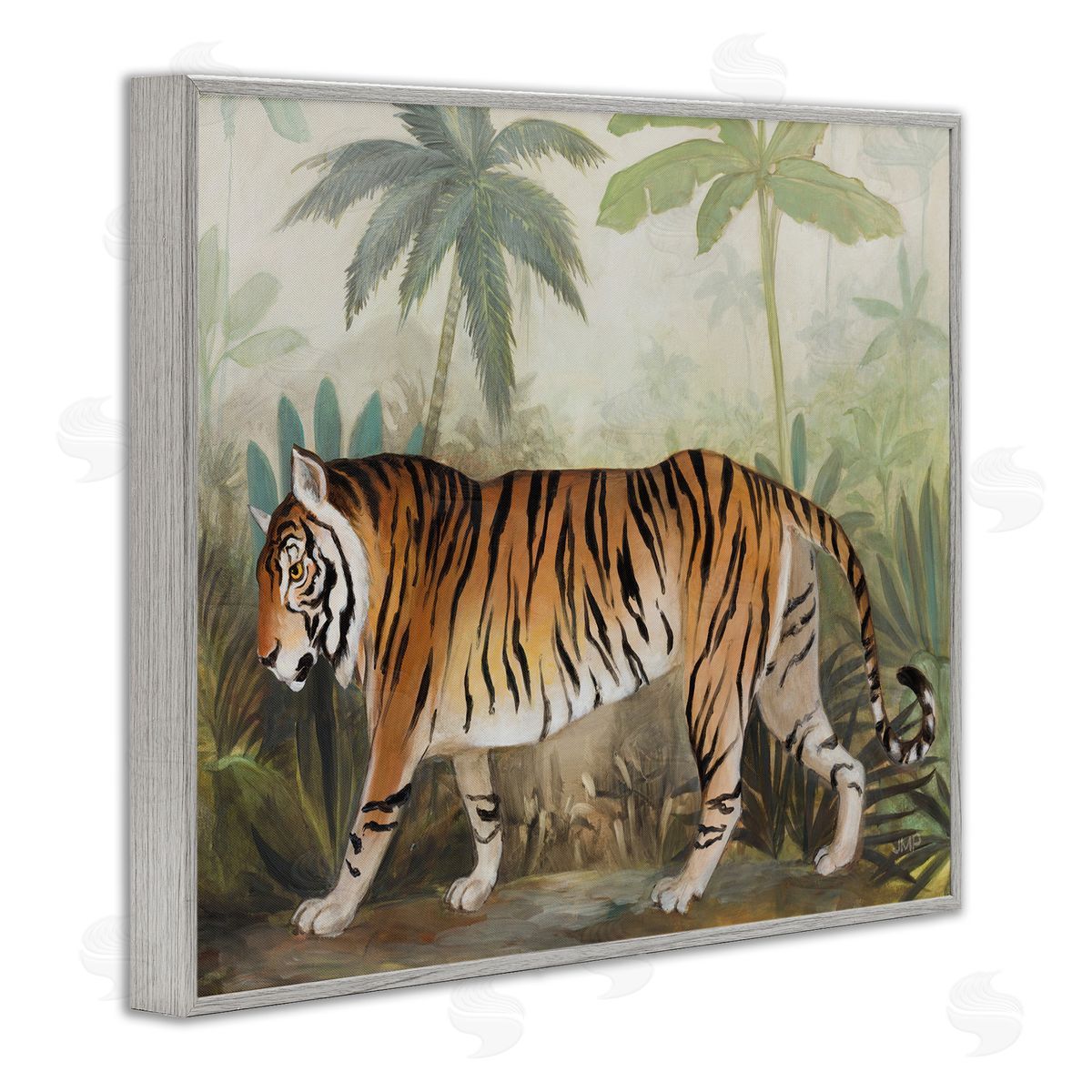 Prowling Tiger in Forest Grey Frame Print Wall Art, Home Decor by Julia Purinton
