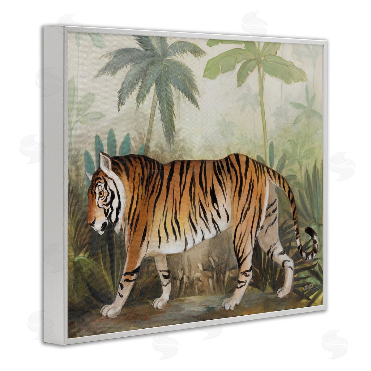 Prowling Tiger in Forest White Frame Print Wall Art, Home Decor by Julia Purinton