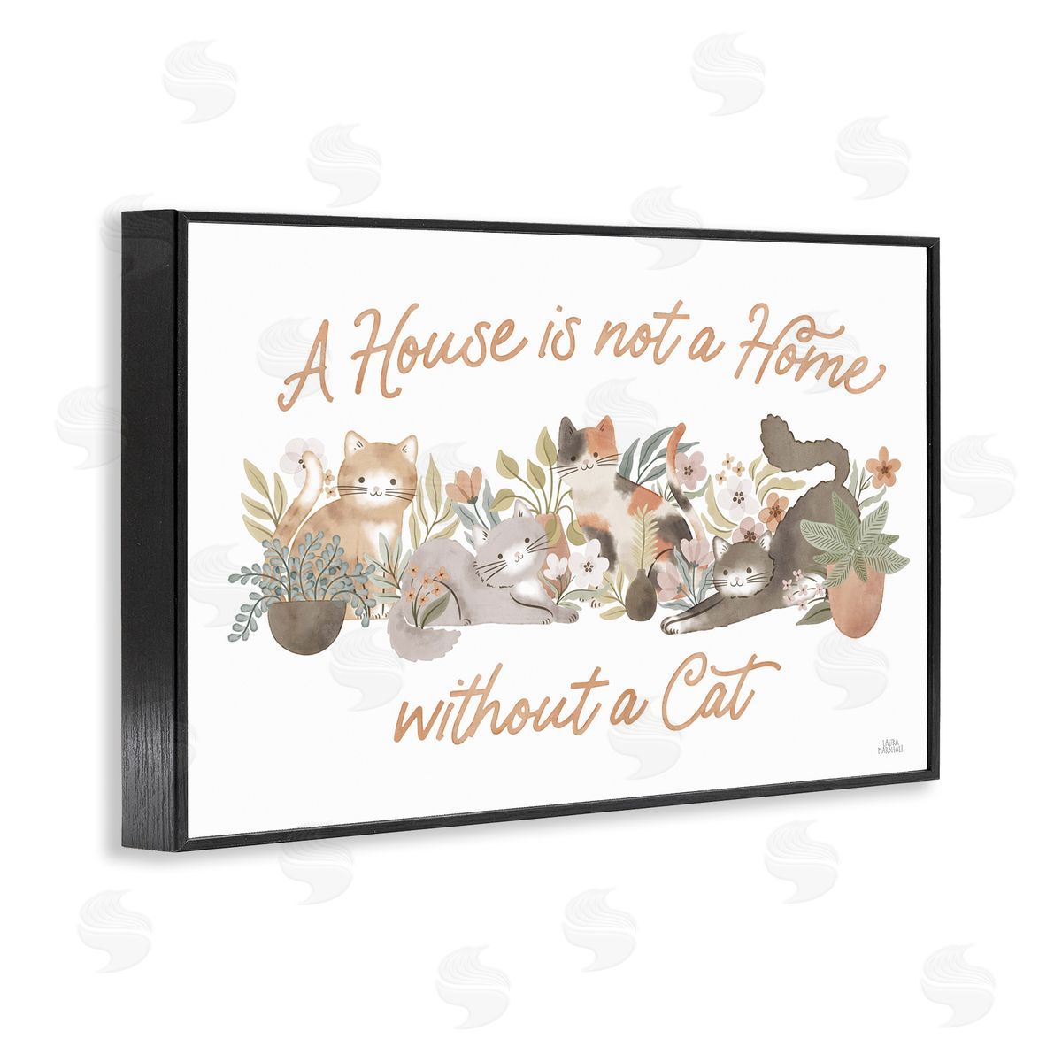 Cozy Cats and Plants Phrase Black Frame Print Wall Art, Home Decor by Laura Marshall