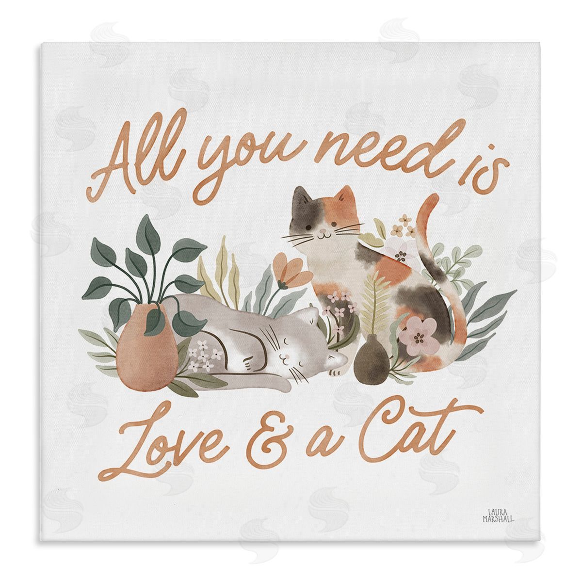 Love and A Cat Phrase Canvas Wall Art, Home Decor by Laura Marshall