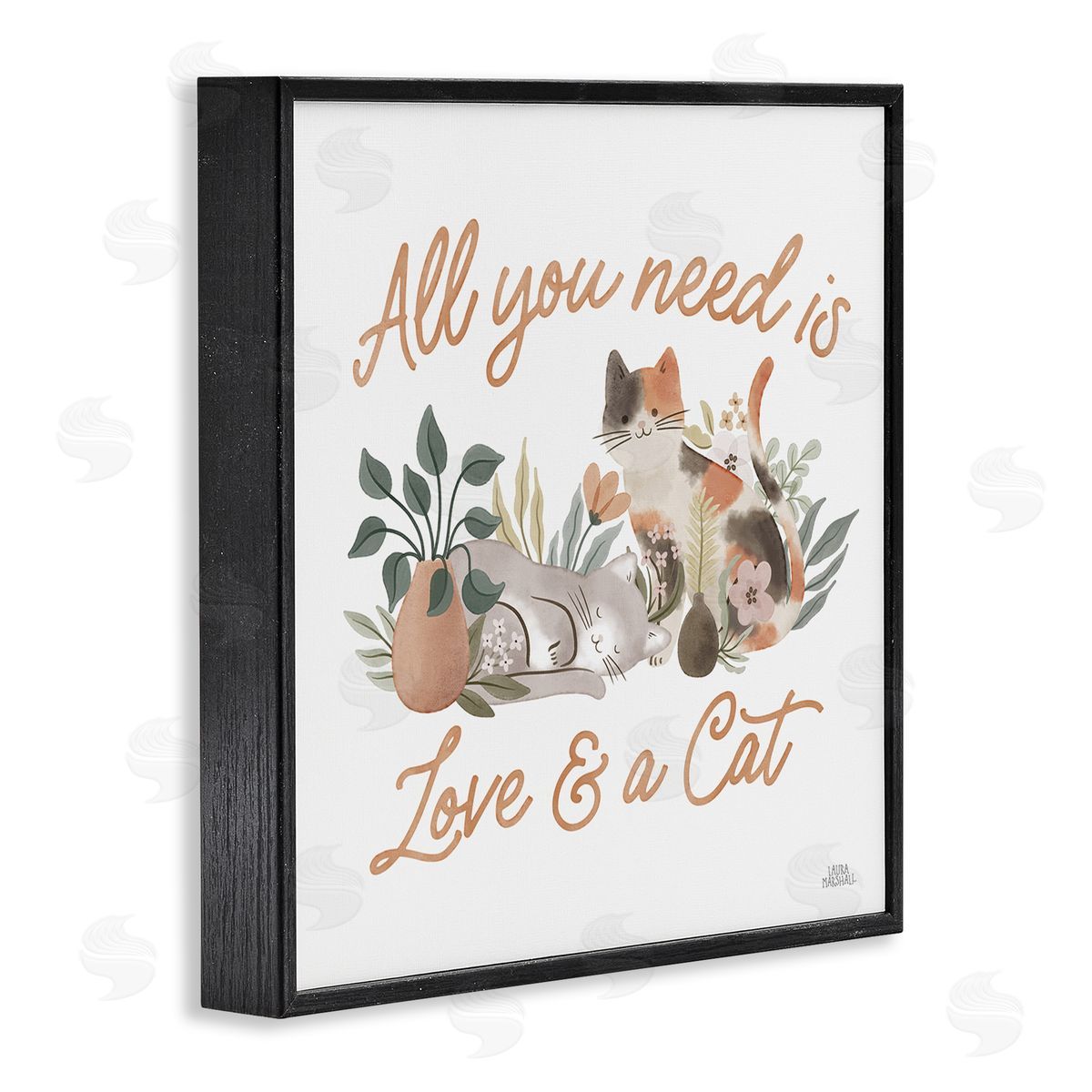 Love and A Cat Phrase Black Frame Print Wall Art, Home Decor by Laura Marshall