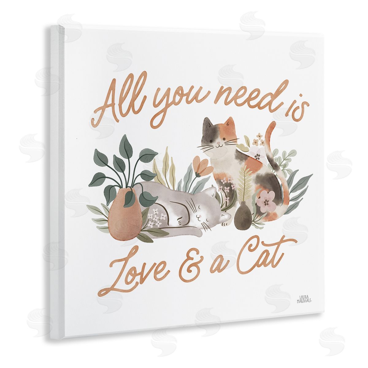 Love and A Cat Phrase Wood Plaque Wall Art, Home Decor by Laura Marshall