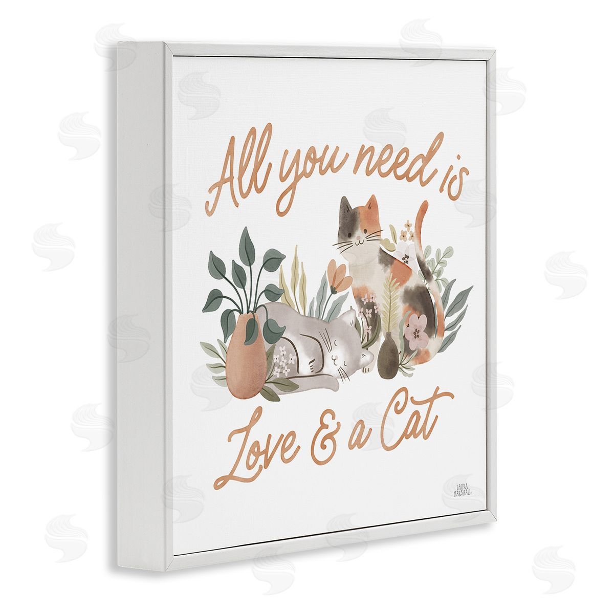Love and A Cat Phrase White Frame Print Wall Art, Home Decor by Laura Marshall