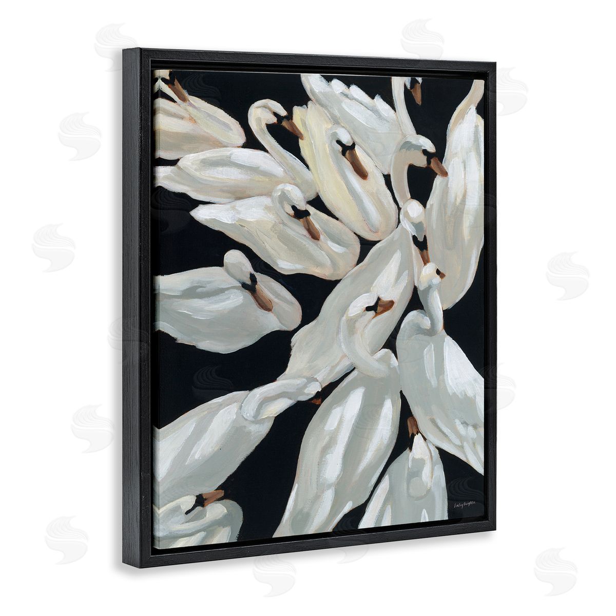 Gathered Swans Swimming Black Floating Frame Canvas Wall Art, Home Decor by Haley Knighten
