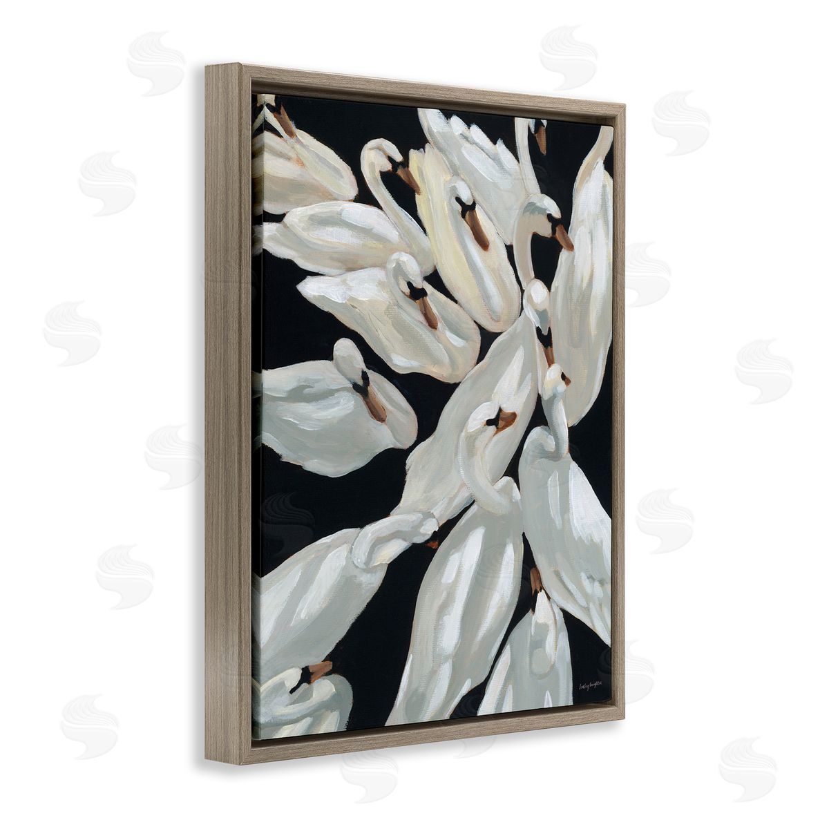 Gathered Swans Swimming Brown Floating Frame Canvas Wall Art, Home Decor by Haley Knighten