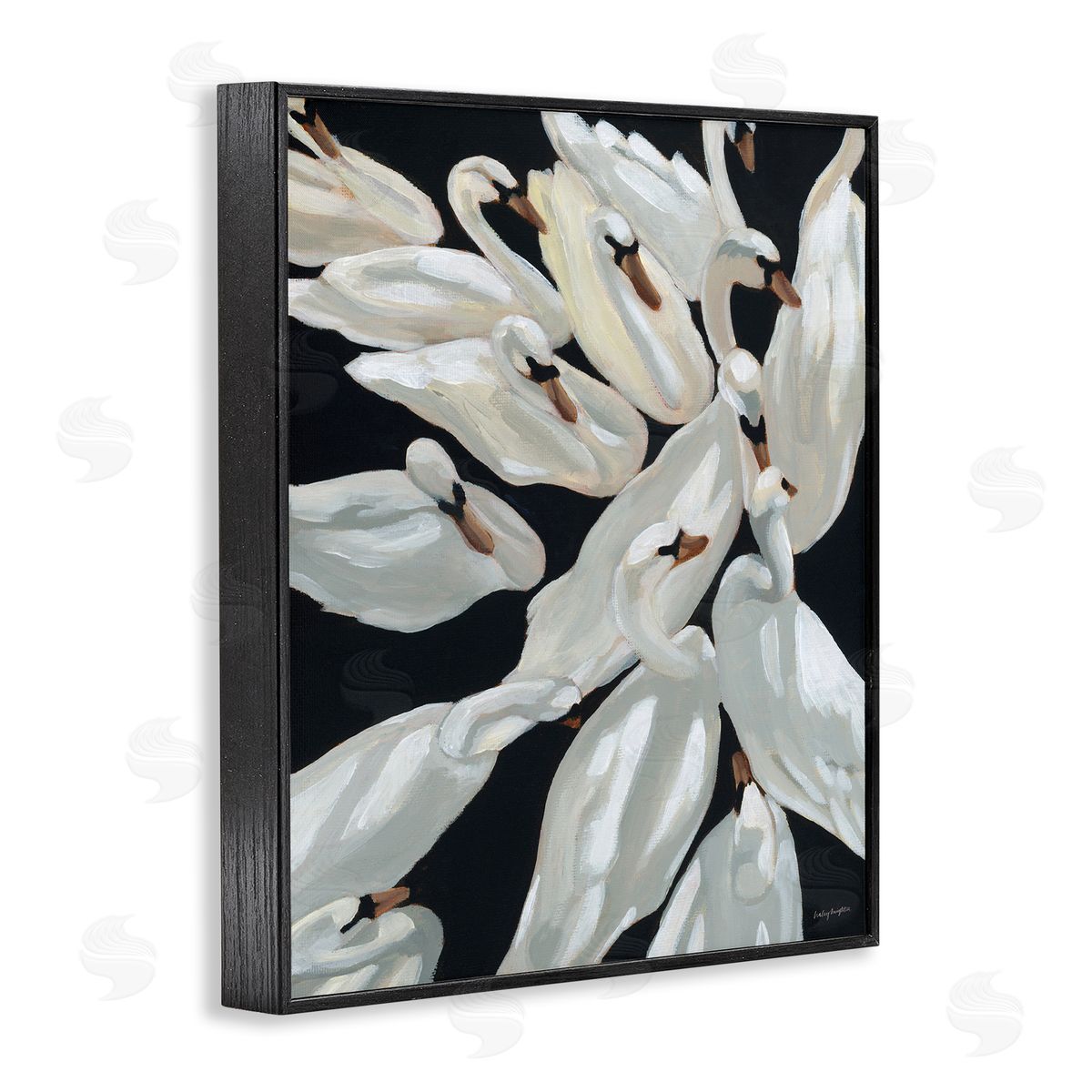 Gathered Swans Swimming Black Frame Print Wall Art, Home Decor by Haley Knighten
