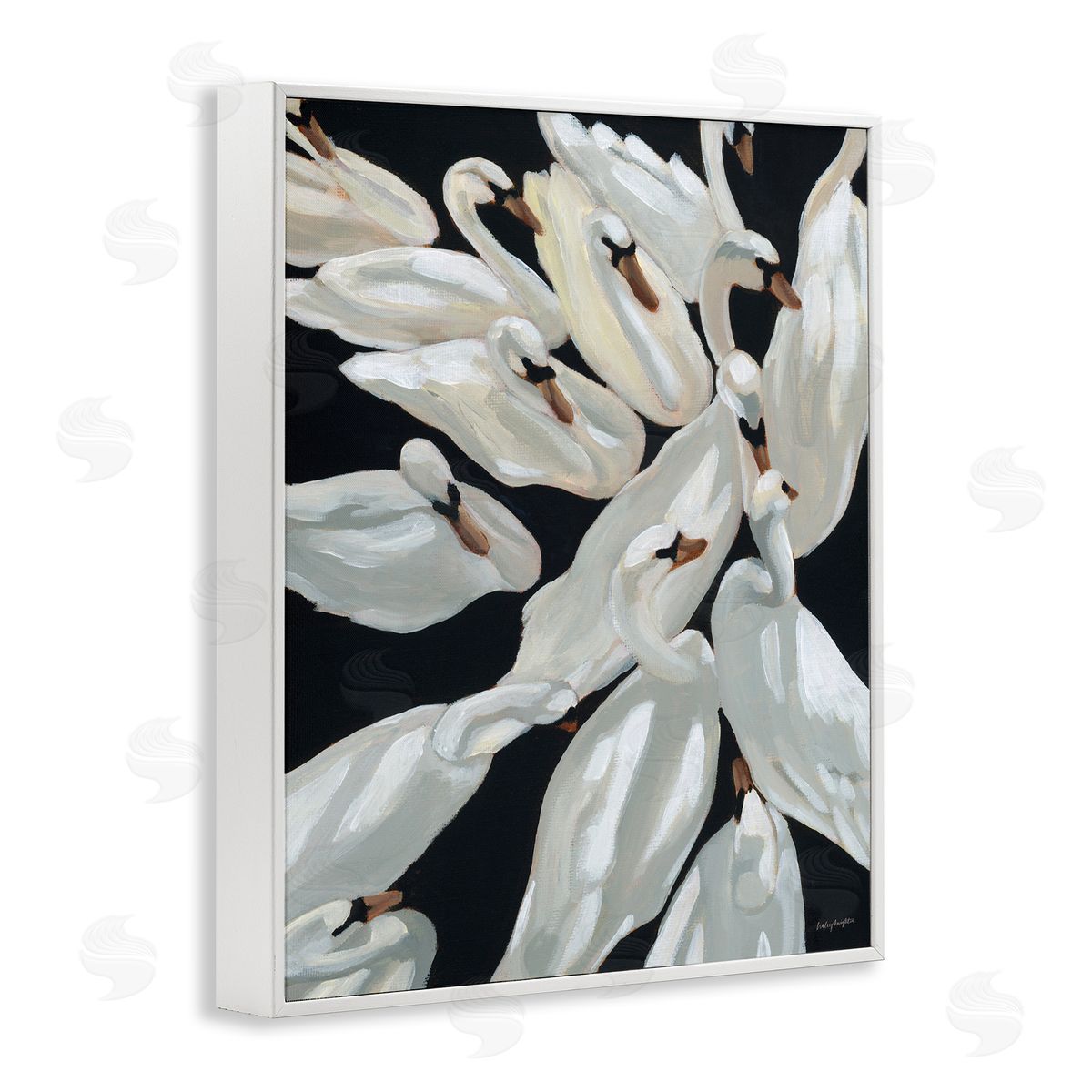 Gathered Swans Swimming White Frame Print Wall Art, Home Decor by Haley Knighten