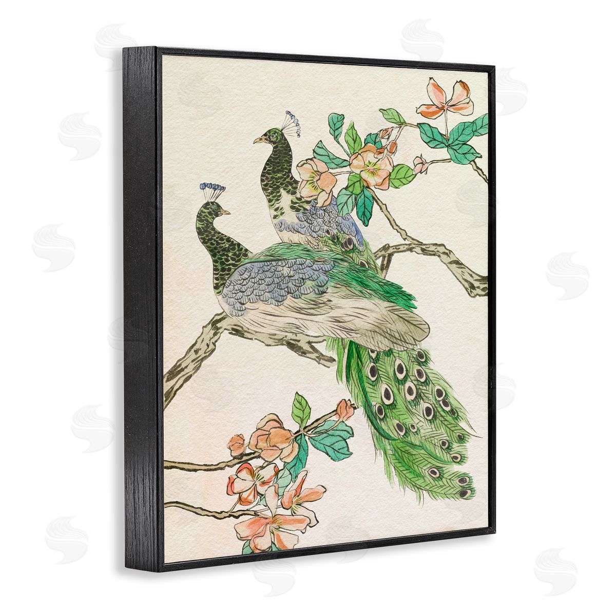Peacock Perched on Branch Black Frame Print Wall Art, Home Decor by Melissa Wang
