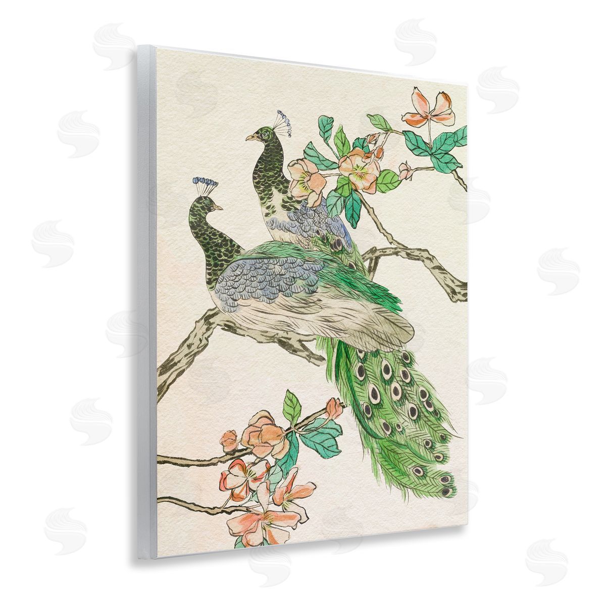 Peacock Perched on Branch Wood Plaque Wall Art, Home Decor by Melissa Wang