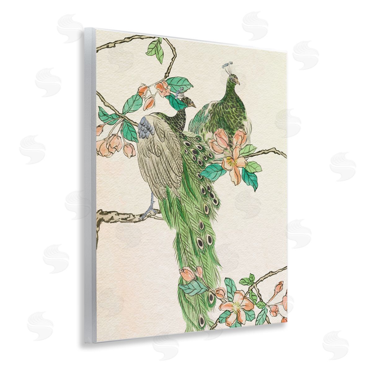 Traditional Floral Peacock Wood Plaque Wall Art, Home Decor by Melissa Wang
