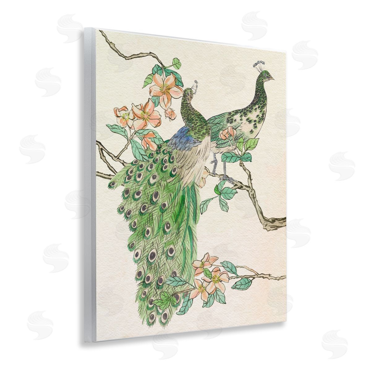 Peacock Pair on Branch Wood Plaque Wall Art, Home Decor by Melissa Wang