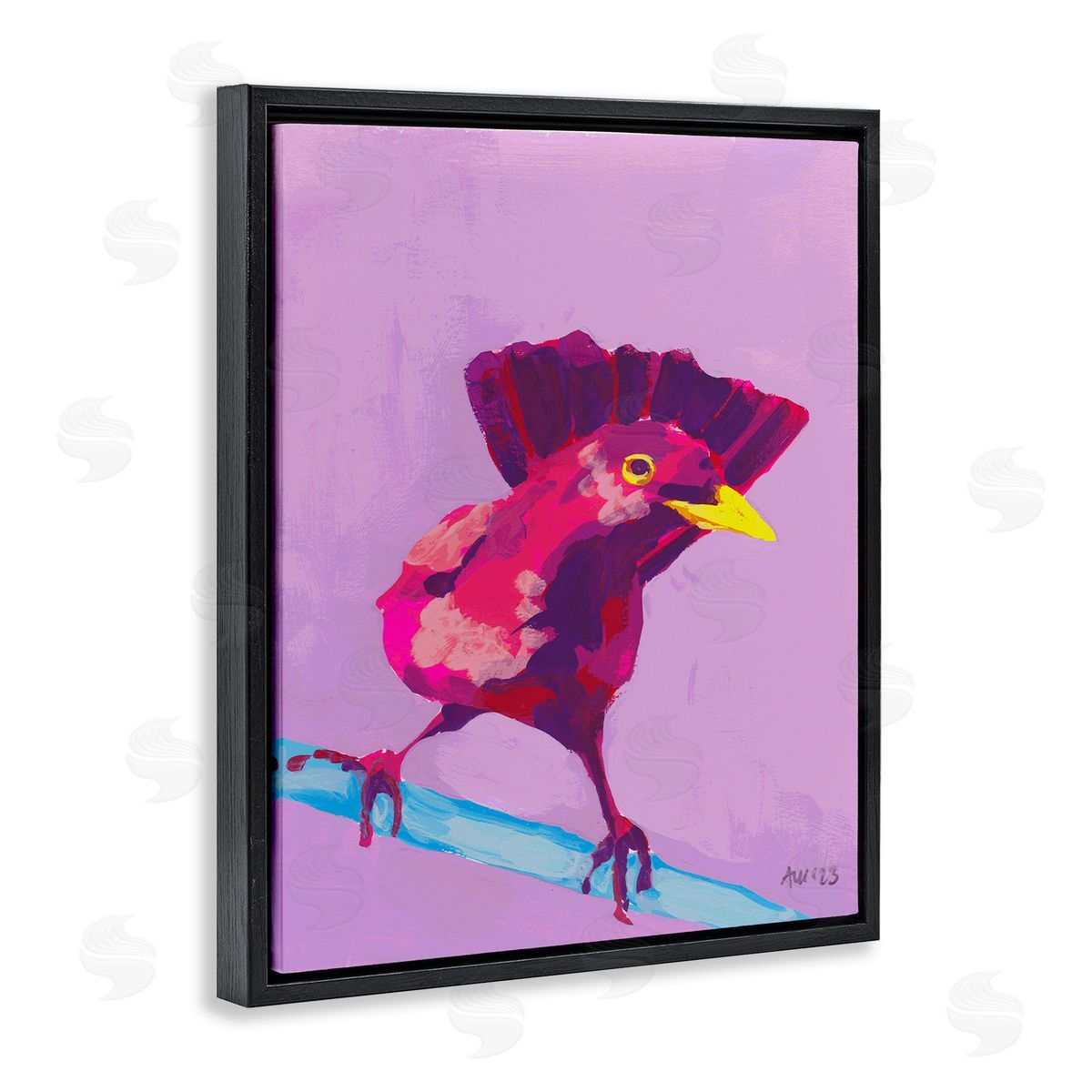 Ania Zwara Vivid Perched Bird Black Floating Frame Canvas Wall Art Print