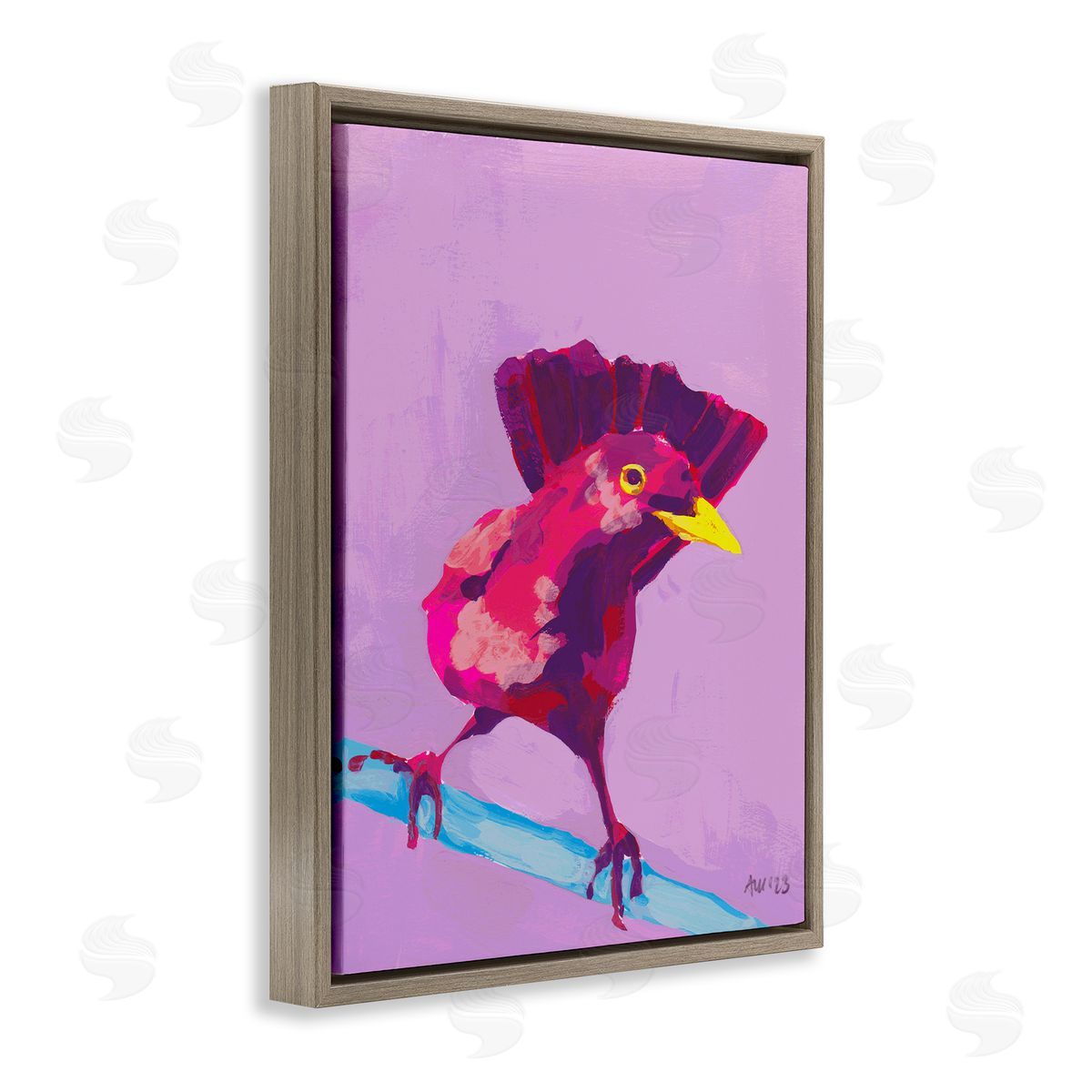 Ania Zwara Vivid Perched Bird Brown Floating Frame Canvas Wall Art Print