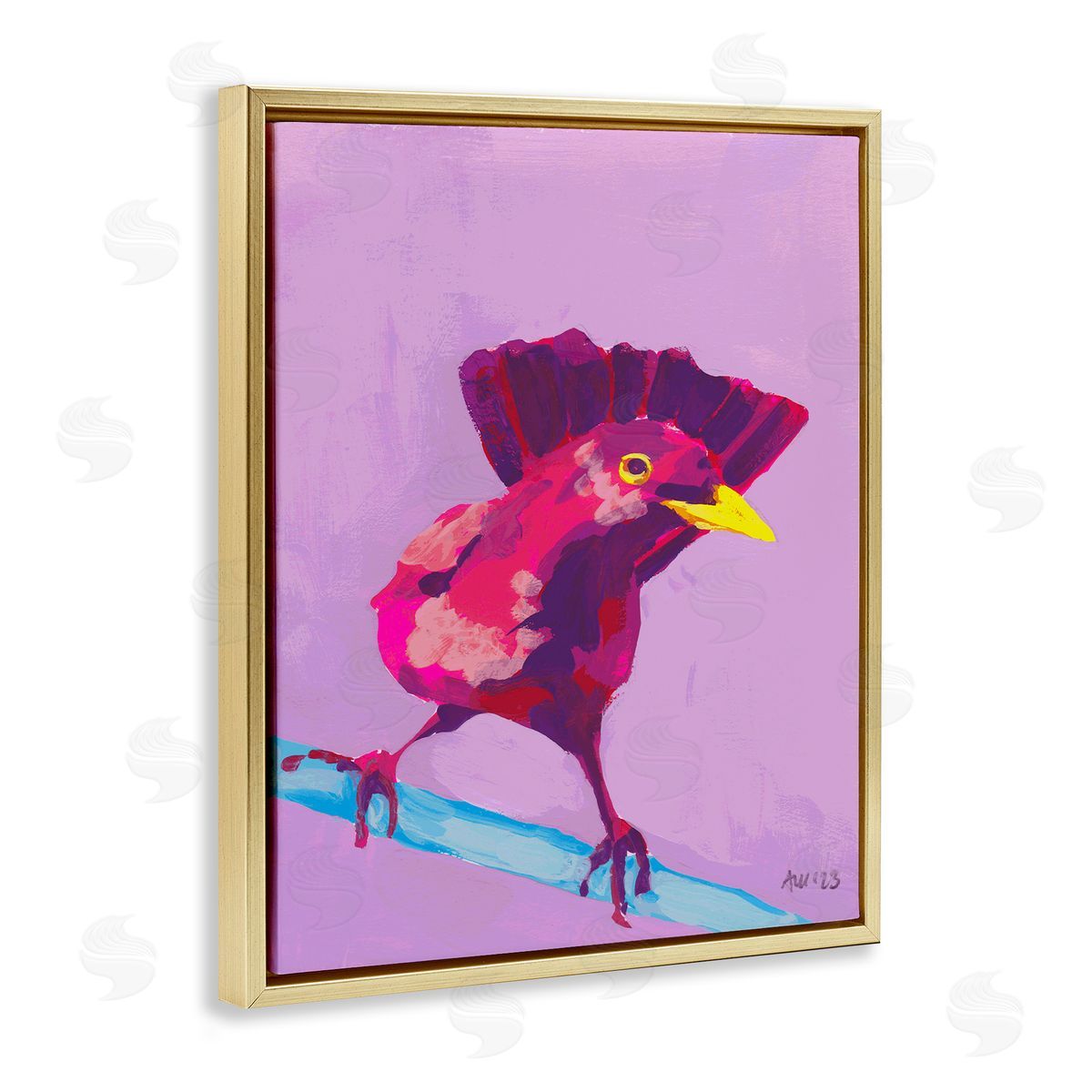 Ania Zwara Vivid Perched Bird Gold Floating Frame Canvas Wall Art Print