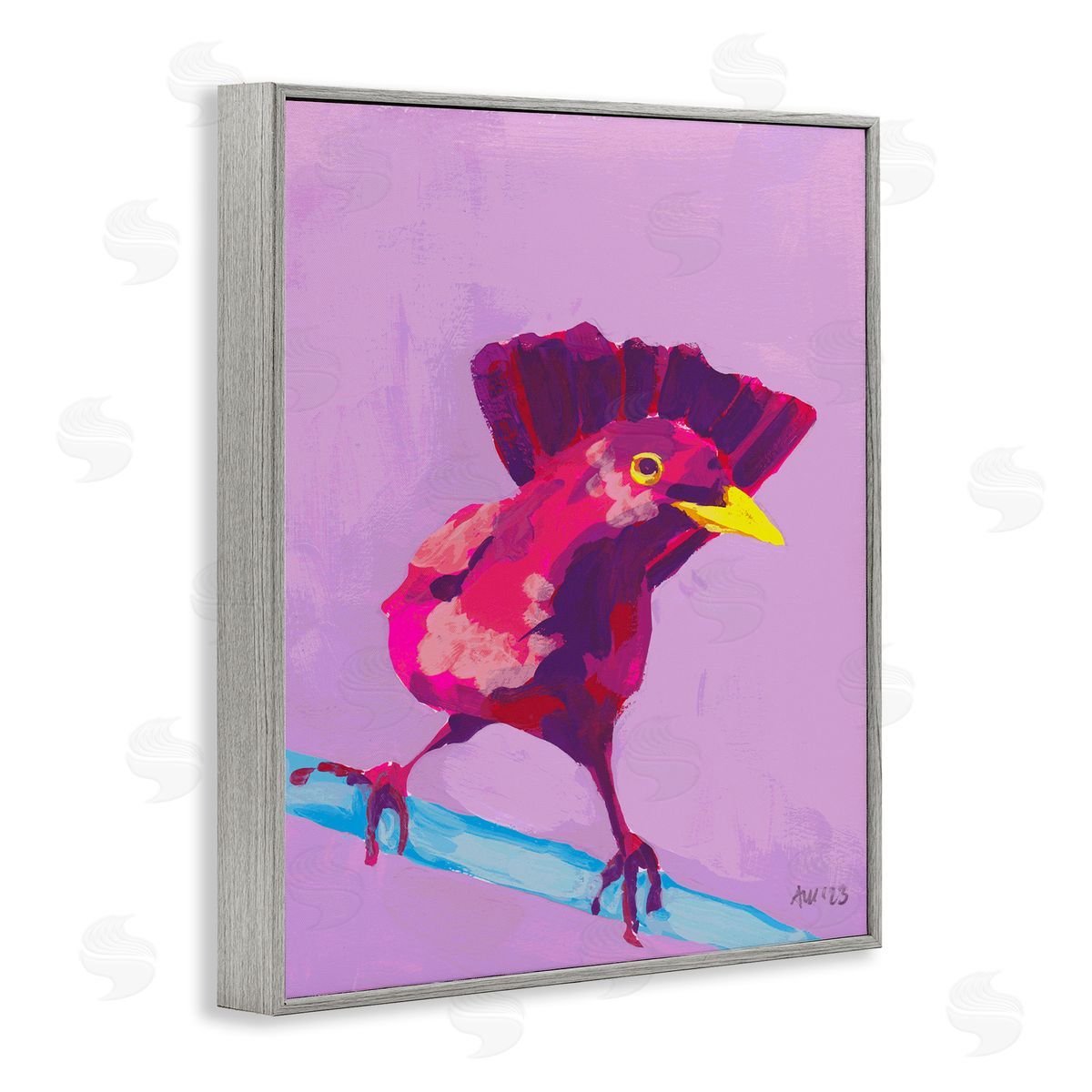 Ania Zwara Vivid Perched Bird Gray Framed Giclee Wall Art Print