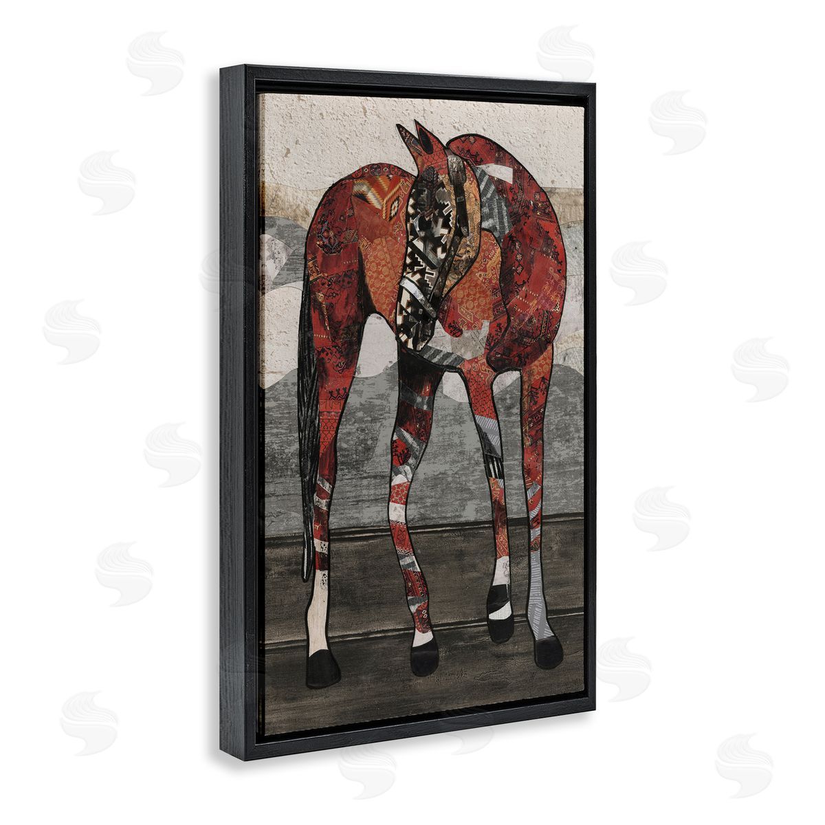 Horse with Geometric Patterns Black Floating Frame Canvas Wall Art, Home Decor by Coco Good