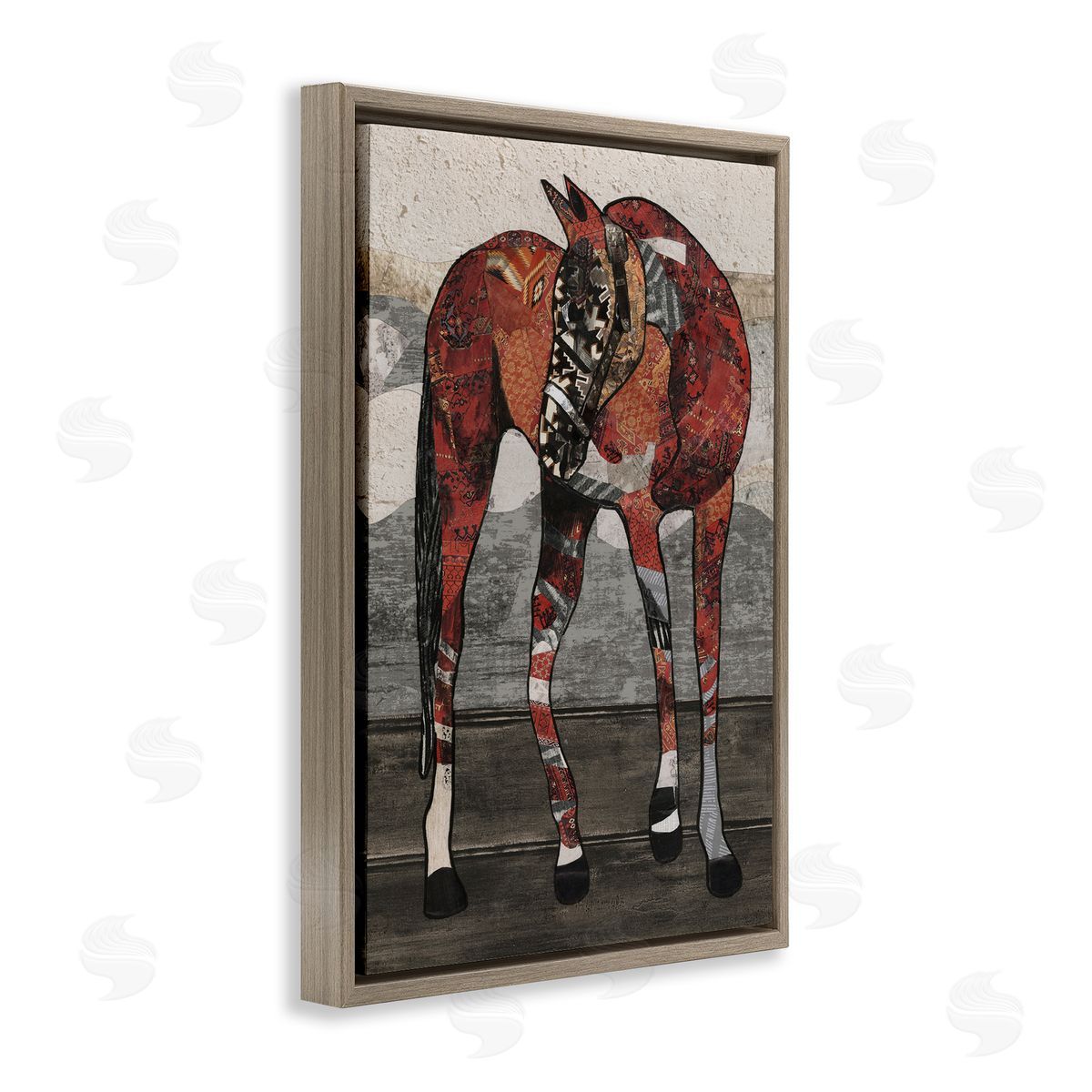 Horse with Geometric Patterns Brown Floating Frame Canvas Wall Art, Home Decor by Coco Good