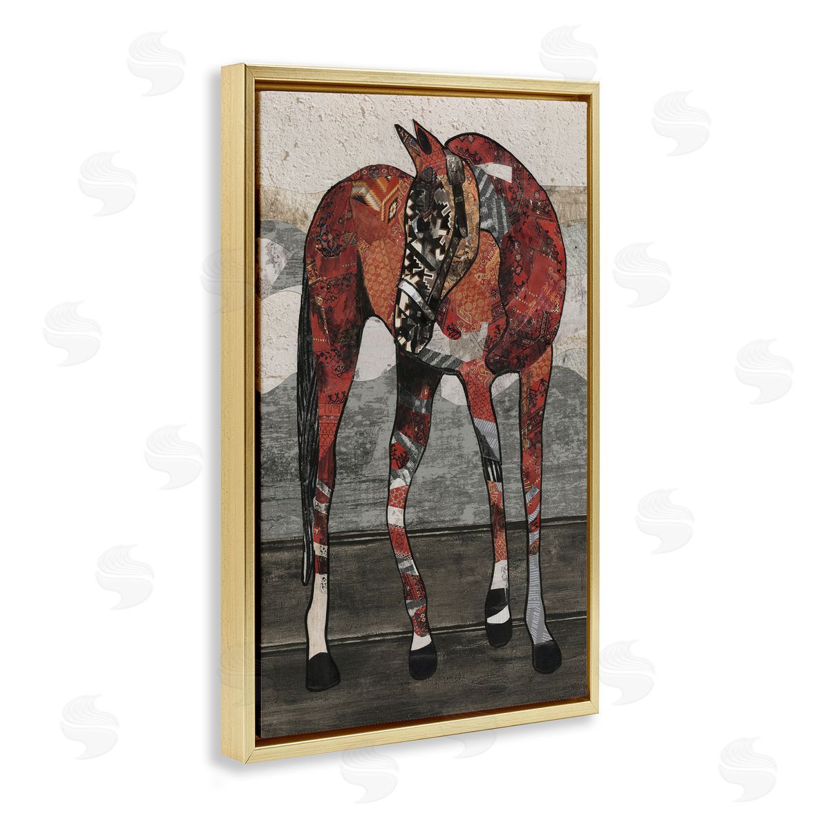 Horse with Geometric Patterns Gold Floating Frame Canvas Wall Art, Home Decor by Coco Good