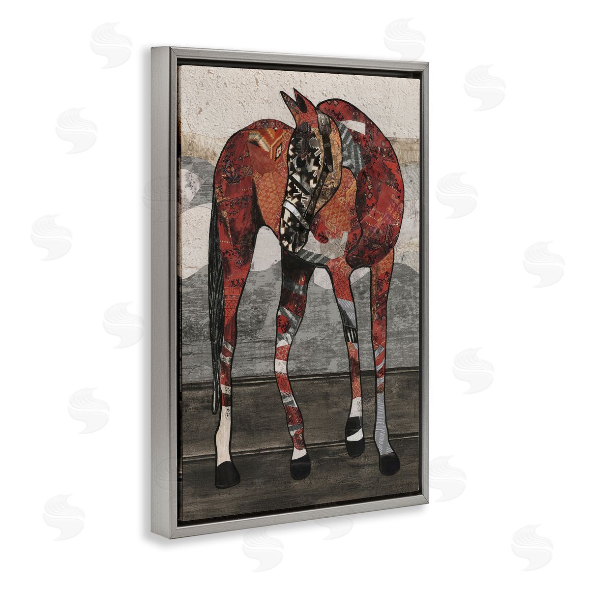 Horse with Geometric Patterns Grey Floating Frame Canvas Wall Art, Home Decor by Coco Good