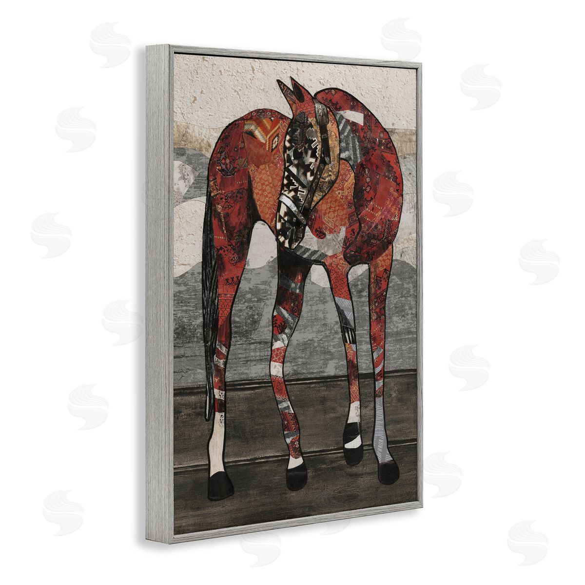 Horse with Geometric Patterns Grey Frame Print Wall Art, Home Decor by Coco Good