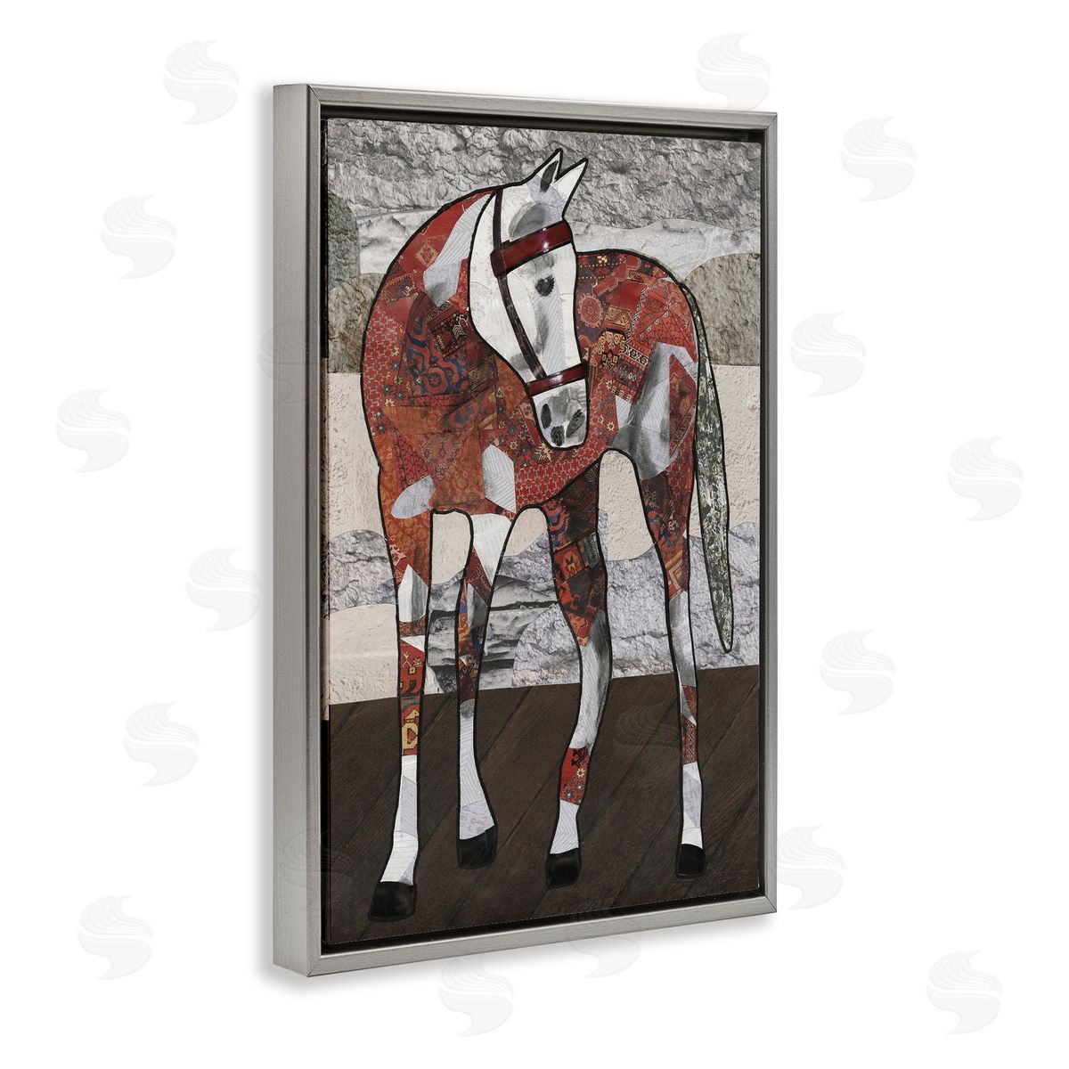 Southwestern Patterned Foal Grey Floating Frame Canvas Wall Art, Home Decor by Coco Good