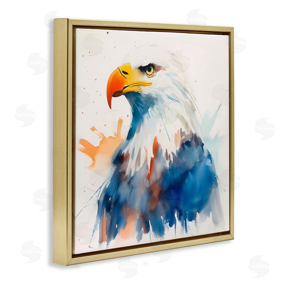 Eagle with Strong Gaze Gold Floating Frame Canvas Wall Art, Home Decor by Walker Noble