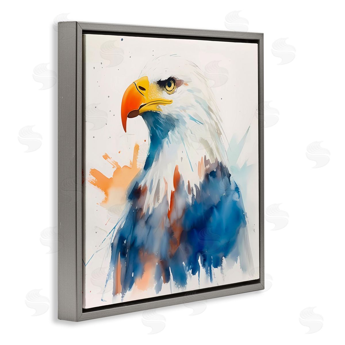 Eagle with Strong Gaze Grey Floating Frame Canvas Wall Art, Home Decor by Walker Noble