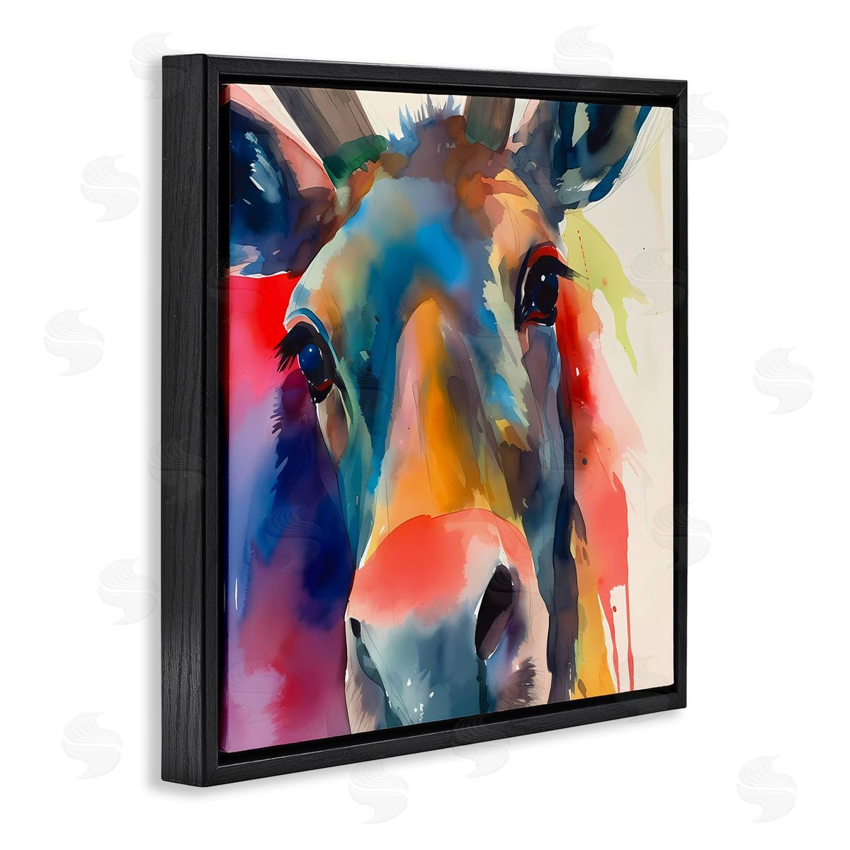 Modern Close Up Horse Black Floating Frame Canvas Wall Art, Home Decor by Walker Noble