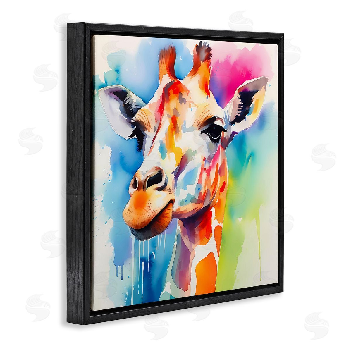 Modern Paint Giraffe Black Floating Frame Canvas Wall Art, Home Decor by Walker Noble
