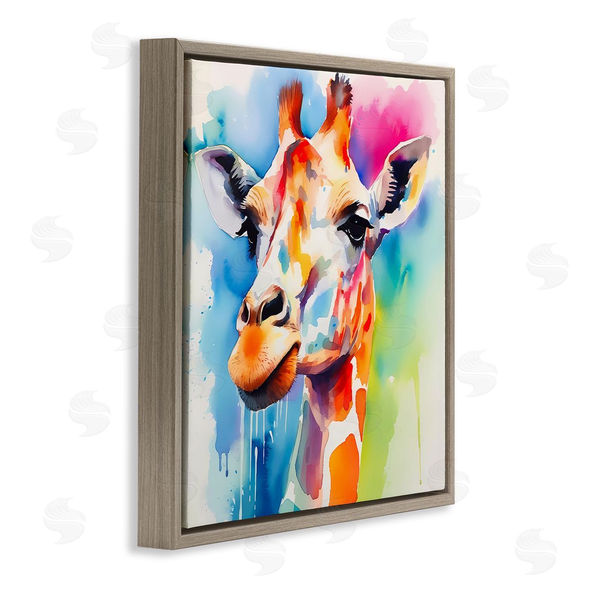Modern Paint Giraffe Brown Floating Frame Canvas Wall Art, Home Decor by Walker Noble