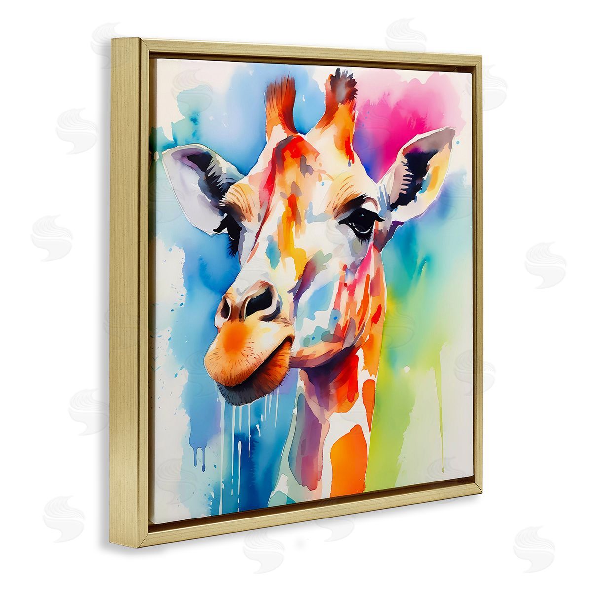 Modern Paint Giraffe Gold Floating Frame Canvas Wall Art, Home Decor by Walker Noble