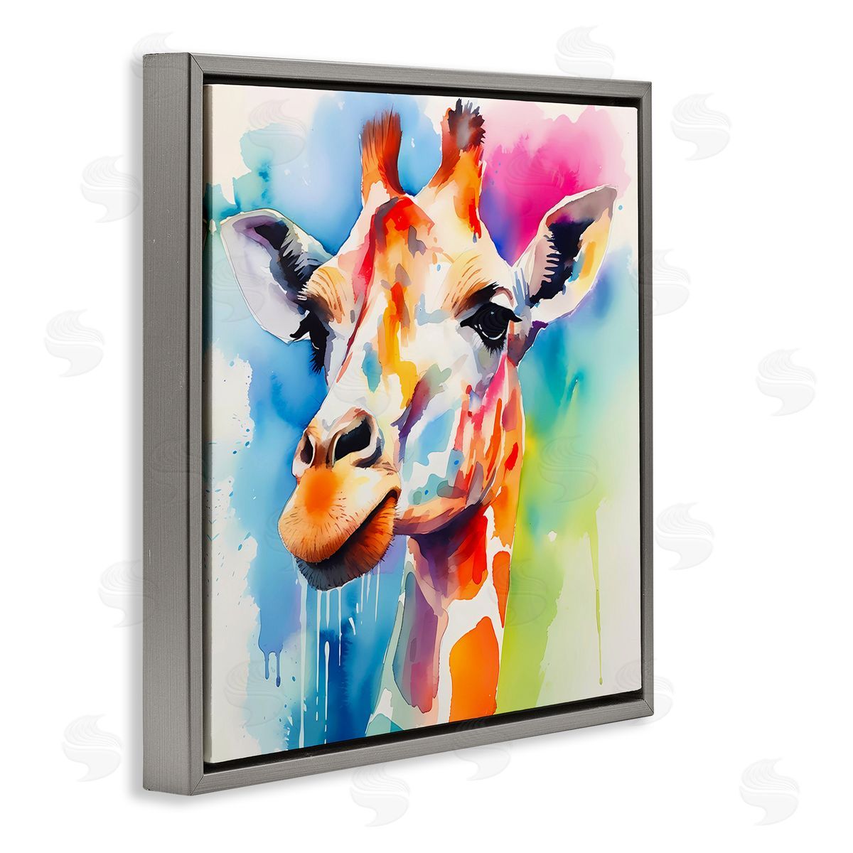 Modern Paint Giraffe Grey Floating Frame Canvas Wall Art, Home Decor by Walker Noble