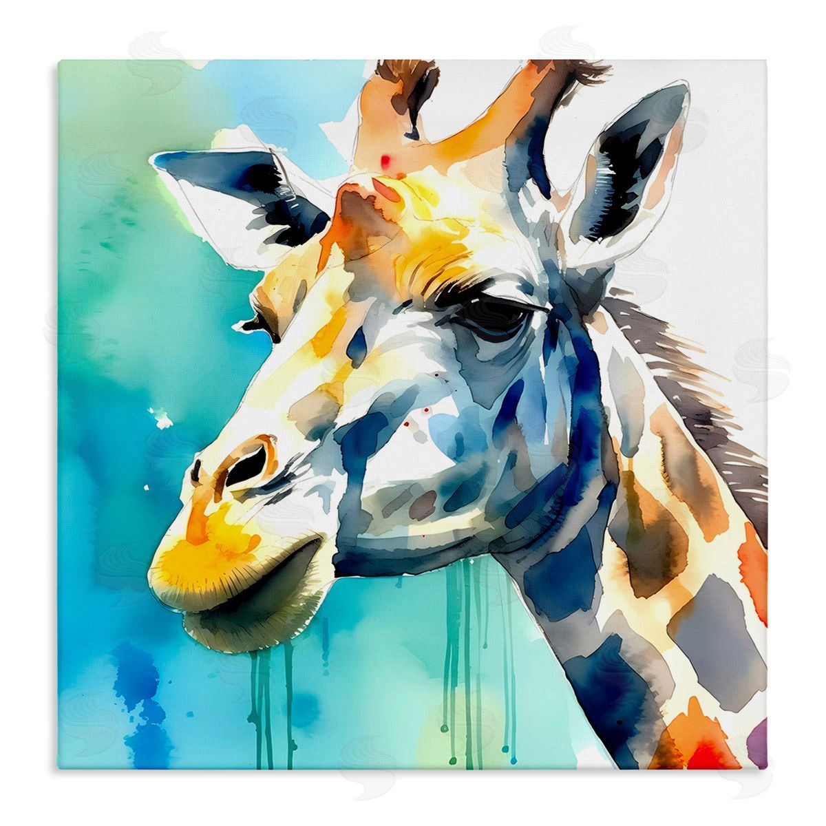 Giraffe with Blue Splash Canvas Wall Art, Home Decor by Walker Noble