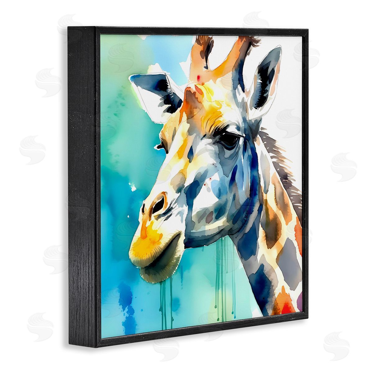Giraffe with Blue Splash Black Frame Print Wall Art, Home Decor by Walker Noble