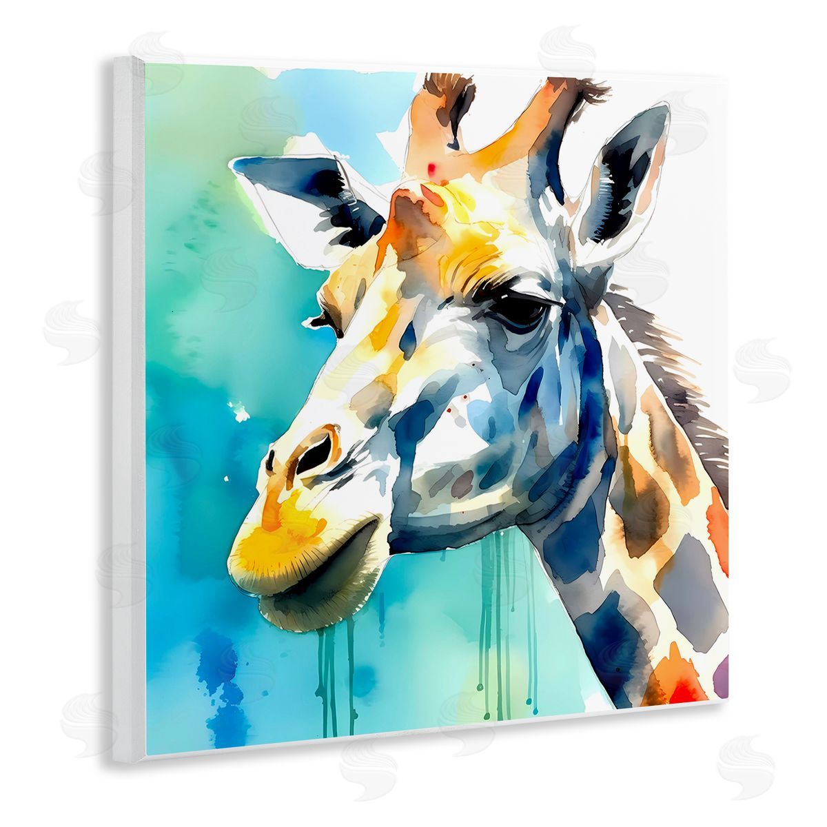 Giraffe with Blue Splash Wood Plaque Wall Art, Home Decor by Walker Noble