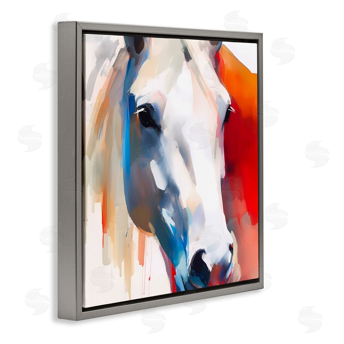 Horse Close Up Face Grey Floating Frame Canvas Wall Art, Home Decor by Walker Noble