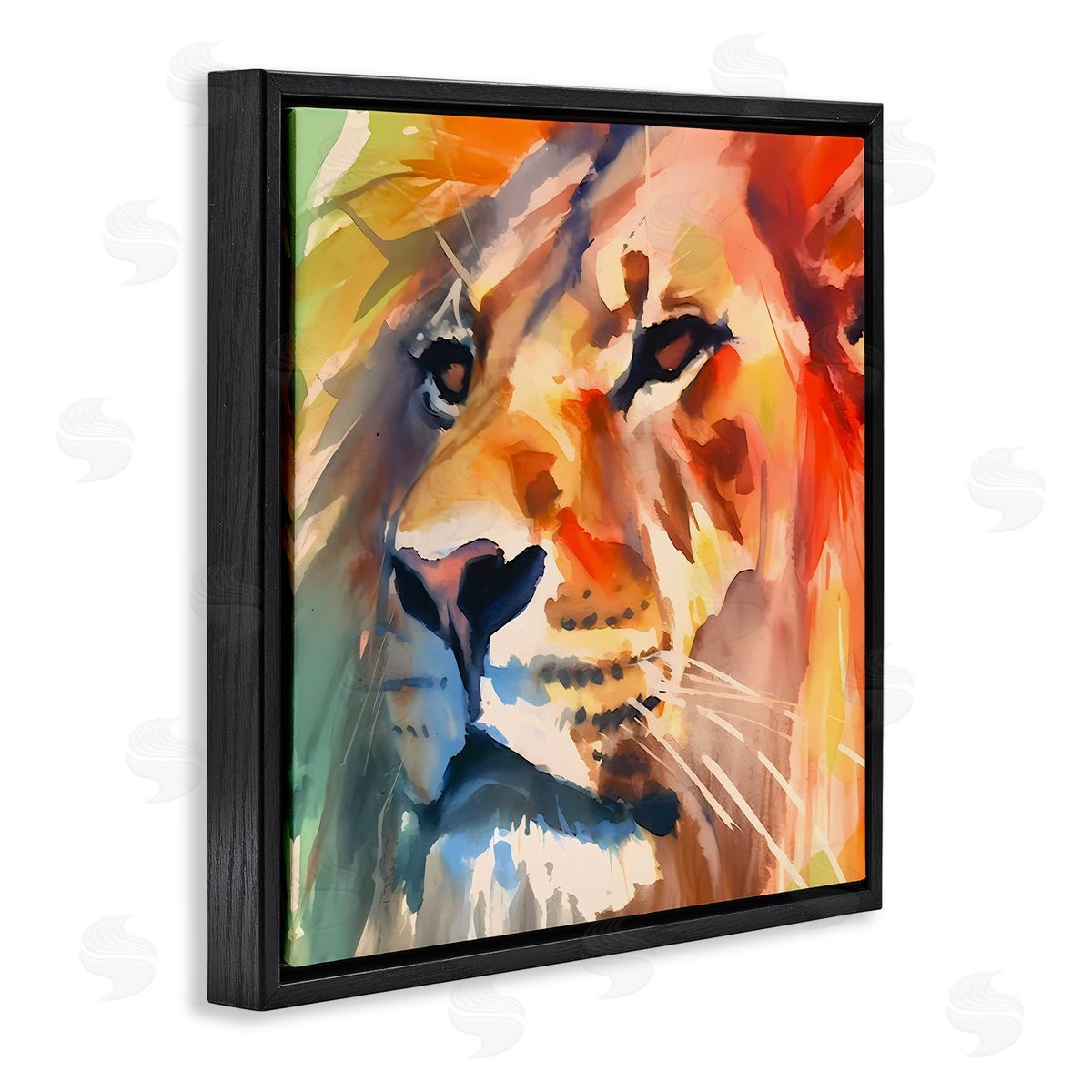 Strong Lion Gaze Black Floating Frame Canvas Wall Art, Home Decor by Walker Noble